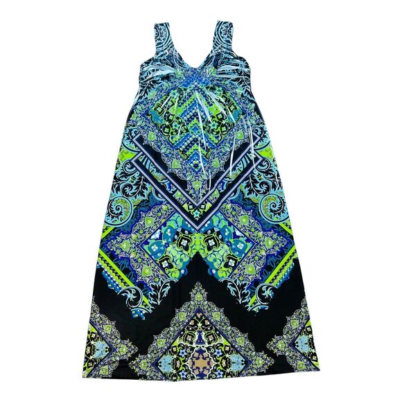 Apt 9 Womens Dress sz XL Blue Multi Print Maxi Pullover Sleeveless Sundress Soft - Picture 1 of 8